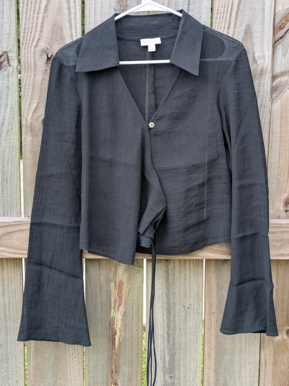 Topshop Black Semi-Sheer Tie-Front Blazer
